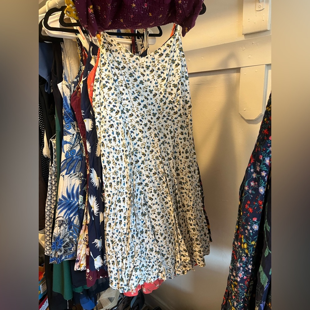 Old Navy White and Blue Fit and Flare Midi Dress